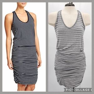 Athleta grey stripe knit rouched tank dress women's size small